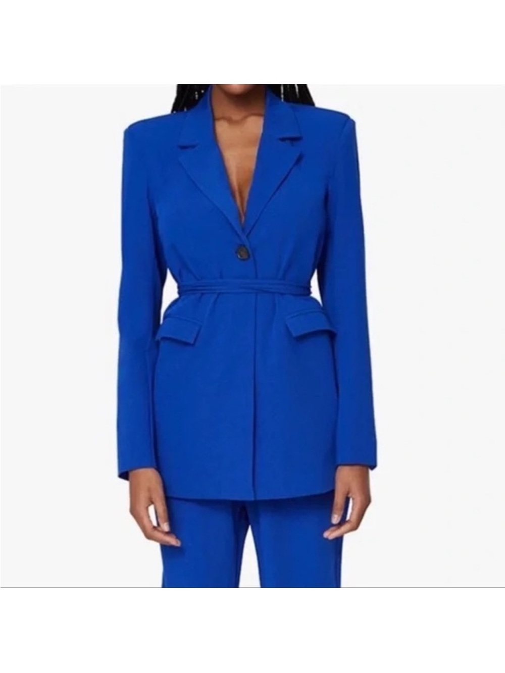 WeWoreWhat Royal Blue Belted Blazer Pants Set Two Piece Suit Women's